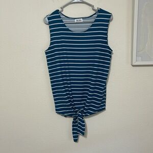 star vixen teal white striped tie-front knot hem tank top large rayon blend